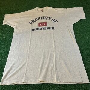 Vintage Fruit of the Loom Budweiser Shirt Property Of Beer Graphic Gray Mens XXL